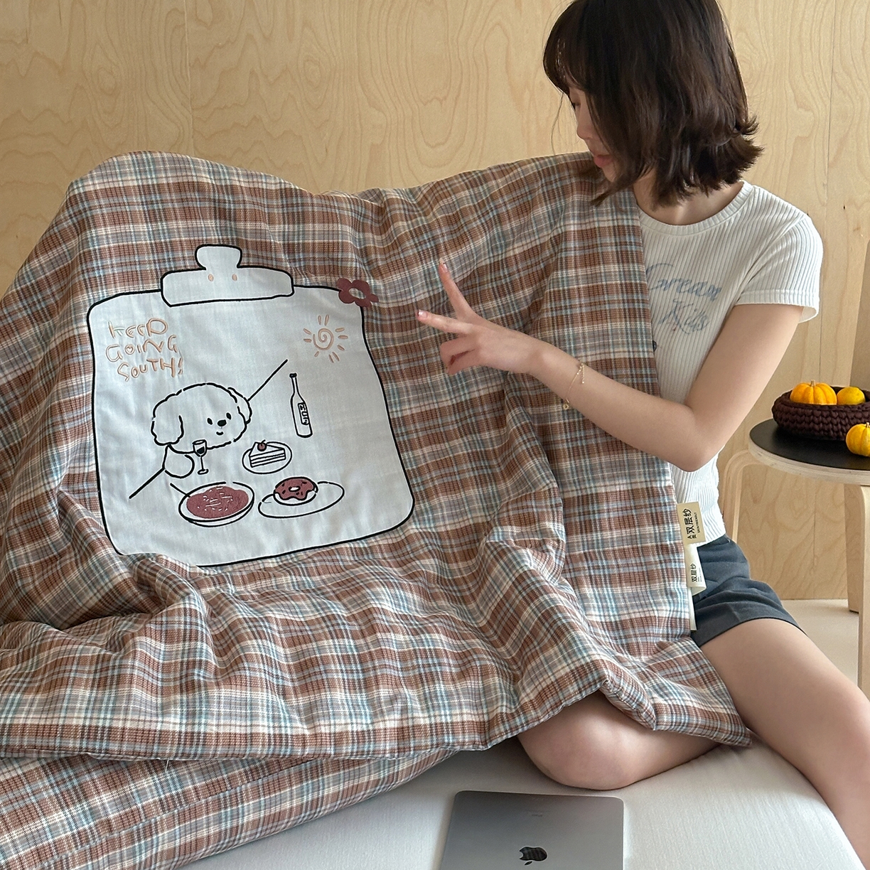 91家纺网 家纺一手货源 找家纺 一加一 2026新款全棉纯棉双层纱贴布绣大豆夏被夏凉被空调被-格格乐园 松饼小熊