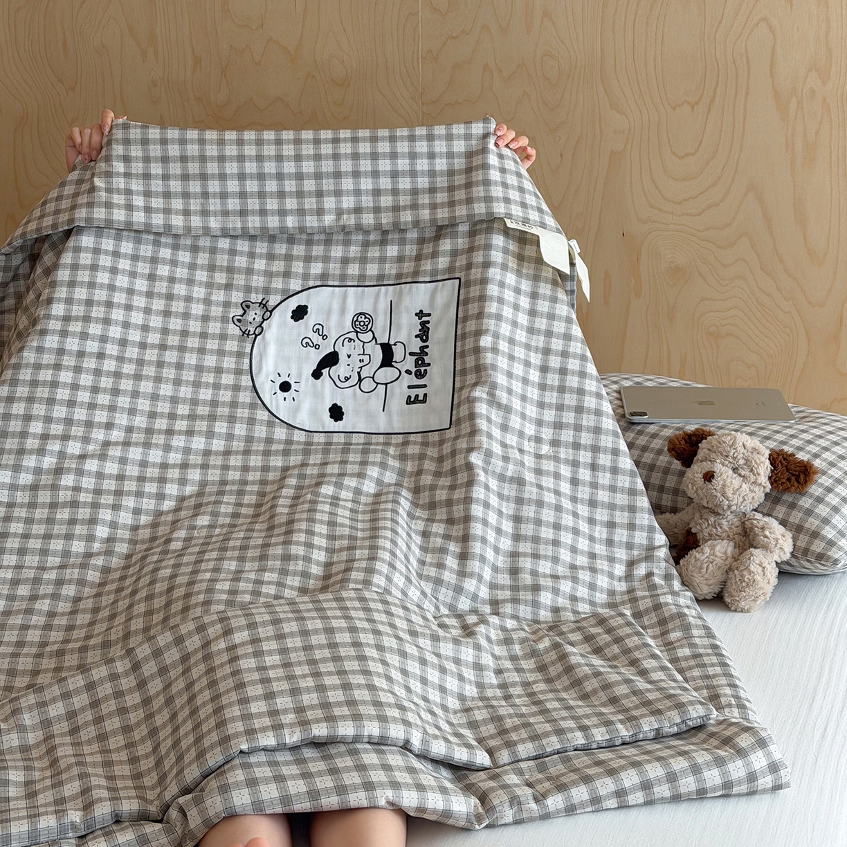 91家纺网 家纺一手货源 找家纺 一加一 2026新款全棉纯棉双层纱贴布绣大豆夏被夏凉被空调被-格格乐园 晚安小象