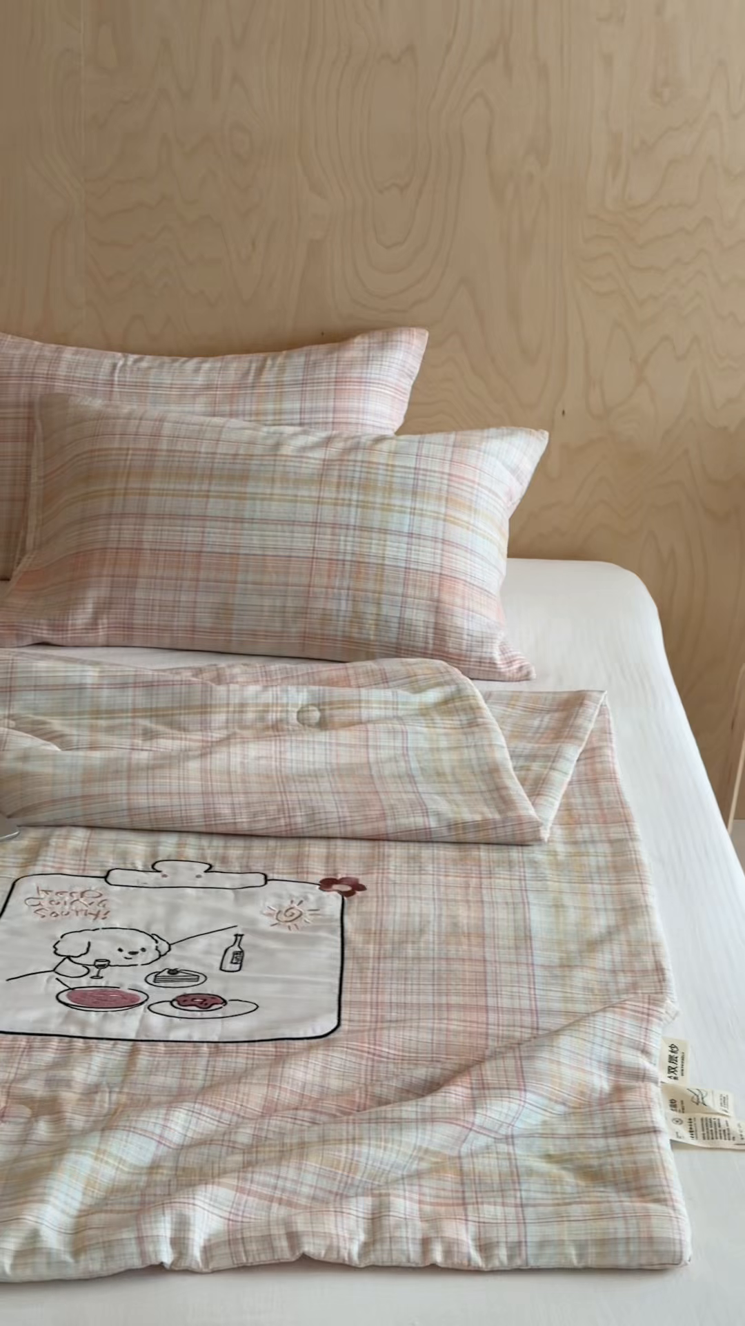 91家纺网 家纺一手货源 找家纺 一加一 2026新款全棉纯棉双层纱贴布绣大豆夏被夏凉被空调被-格格乐园 粉彩早餐熊