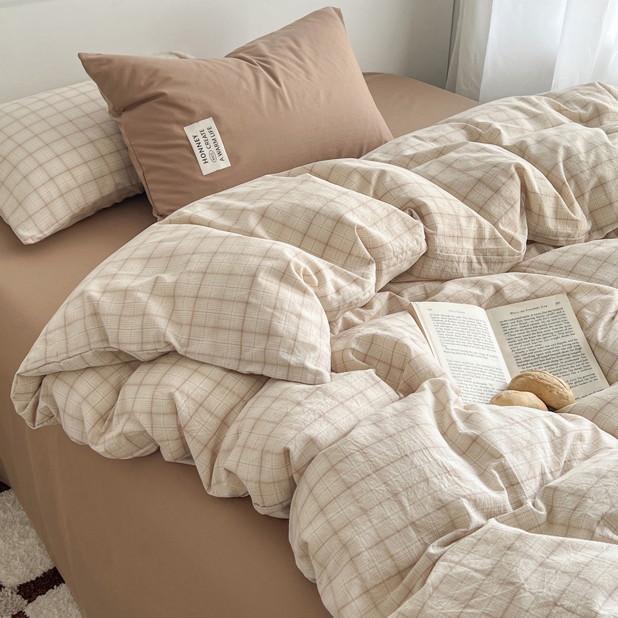 91家纺网 家纺一手货源 找家纺 （总）早晨家纺 2026新款INS博主风A类全棉纯棉色织水洗棉格子四件套