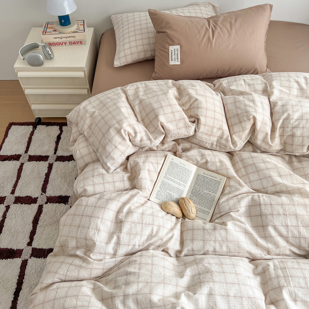 91家纺网 家纺一手货源 找家纺 （总）早晨家纺 2026新款INS博主风A类全棉纯棉色织水洗棉格子四件套