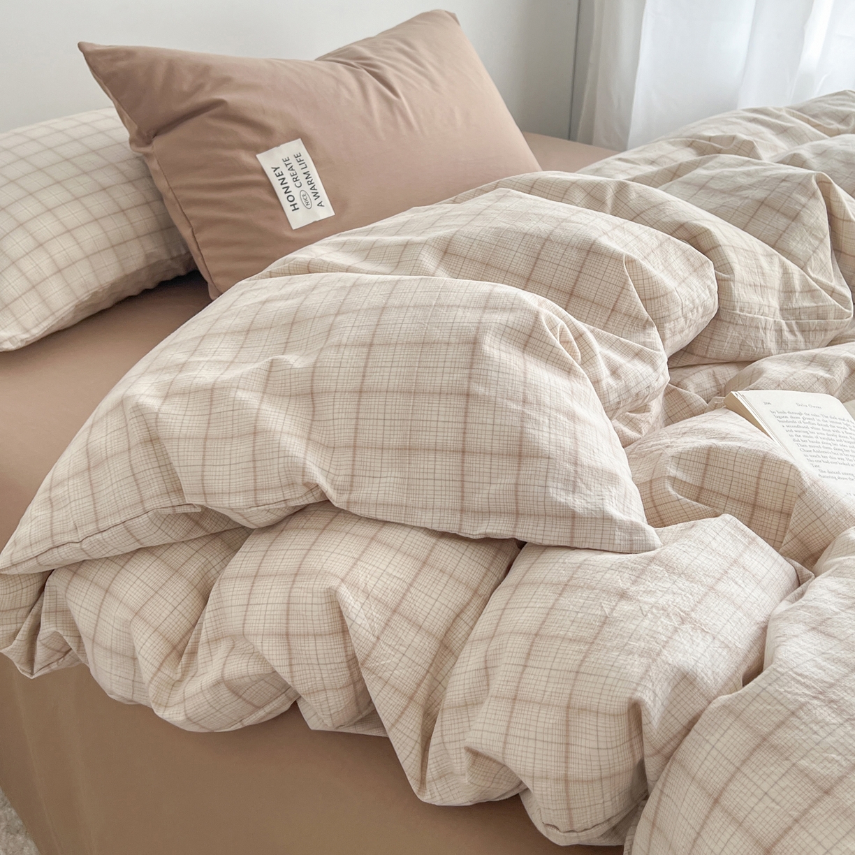 91家纺网 家纺一手货源 找家纺 （总）早晨家纺 2026新款INS博主风A类全棉纯棉色织水洗棉格子四件套