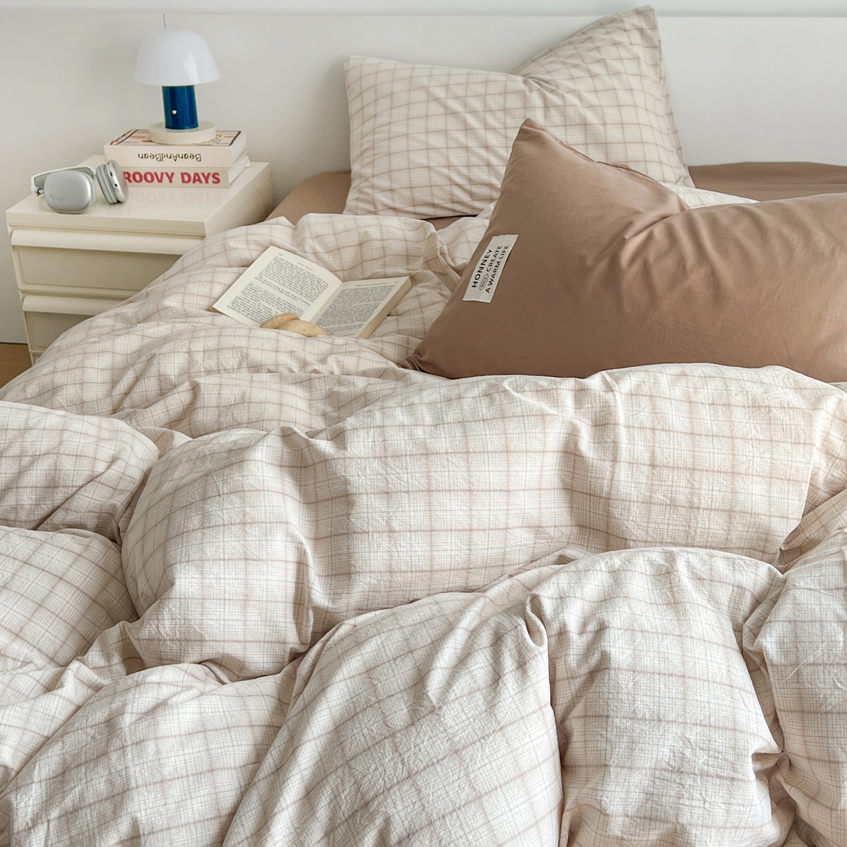 91家纺网 家纺一手货源 找家纺 （总）早晨家纺 2026新款INS博主风A类全棉纯棉色织水洗棉格子四件套