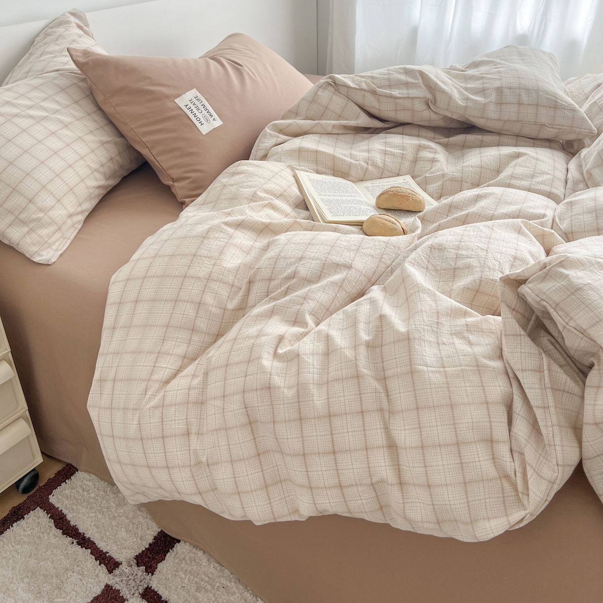 91家纺网 家纺一手货源 找家纺 （总）早晨家纺 2026新款INS博主风A类全棉纯棉色织水洗棉格子四件套