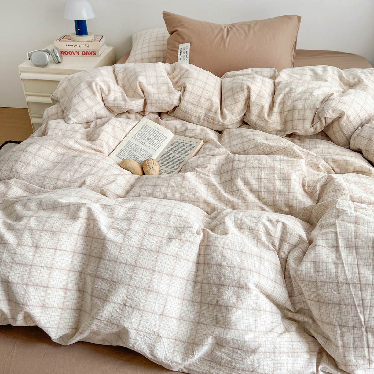 91家纺网 家纺一手货源 找家纺 （总）早晨家纺 2026新款INS博主风A类全棉纯棉色织水洗棉格子四件套