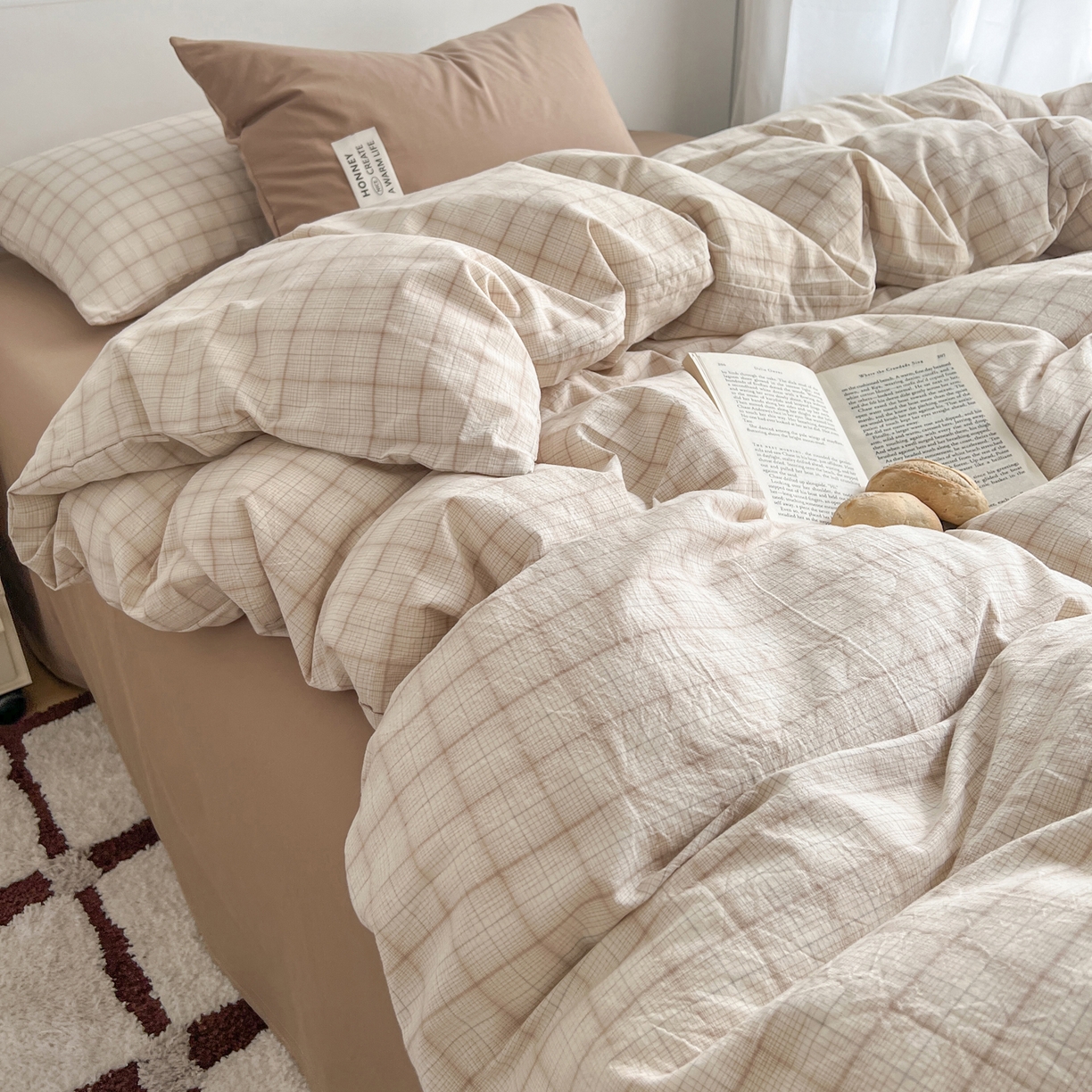 91家纺网 家纺一手货源 找家纺 （总）早晨家纺 2026新款INS博主风A类全棉纯棉色织水洗棉格子四件套