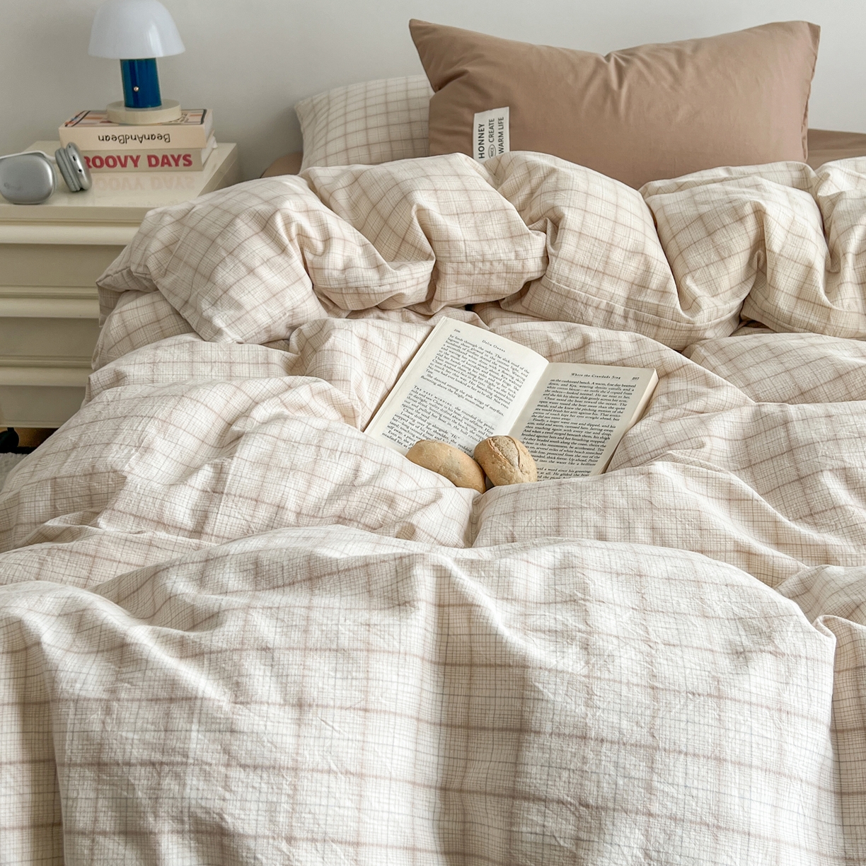 91家纺网 家纺一手货源 找家纺 （总）早晨家纺 2026新款INS博主风A类全棉纯棉色织水洗棉格子四件套