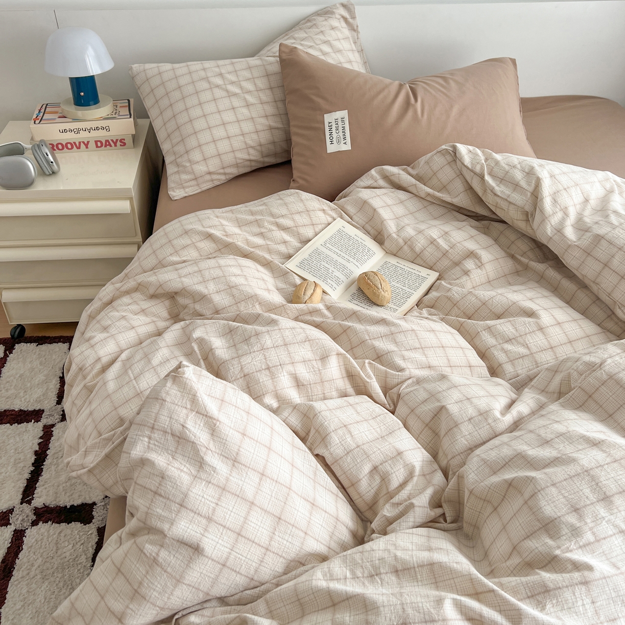 91家纺网 家纺一手货源 找家纺 （总）早晨家纺 2026新款INS博主风A类全棉纯棉色织水洗棉格子四件套