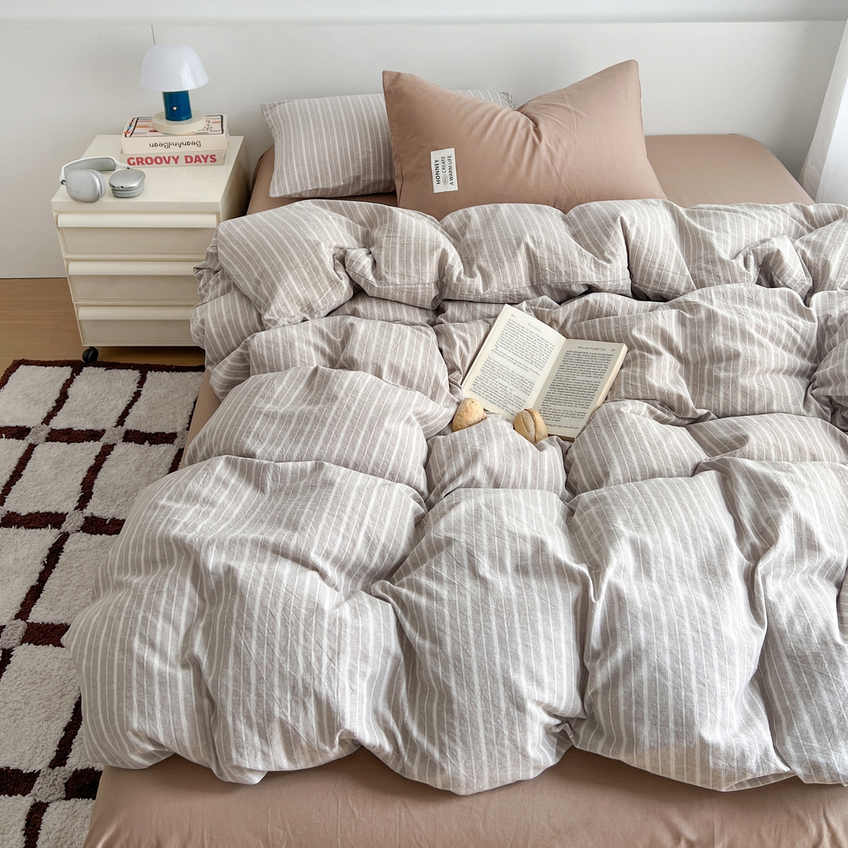 91家纺网 家纺一手货源 找家纺 （总）早晨家纺 2026新款INS博主风A类全棉纯棉色织水洗棉格子四件套