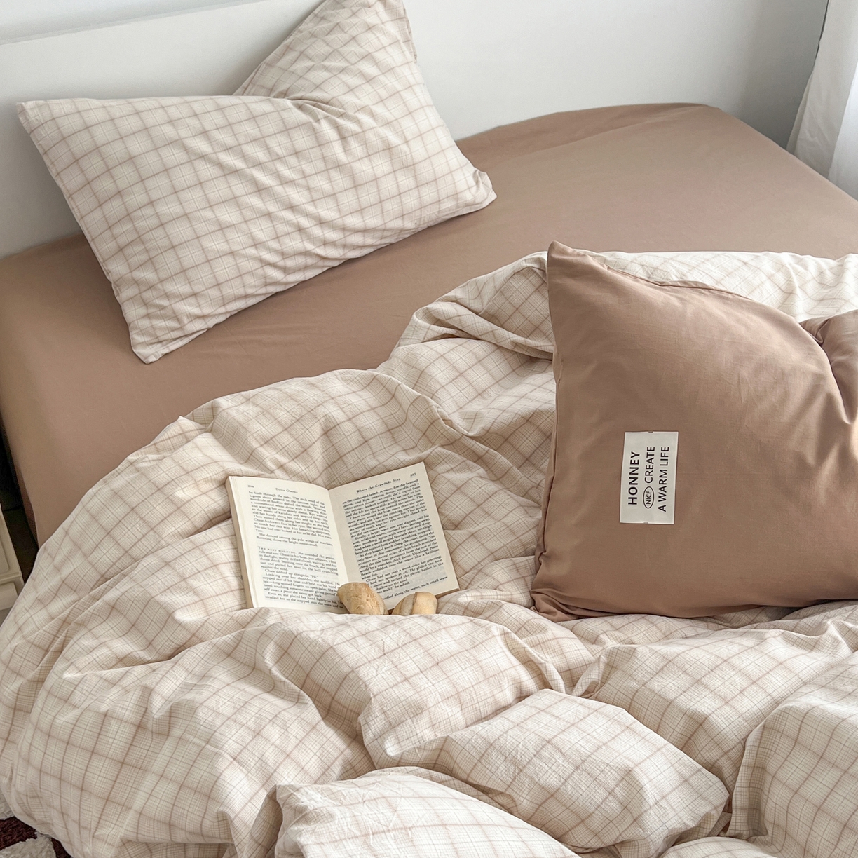 91家纺网 家纺一手货源 找家纺 （总）早晨家纺 2026新款INS博主风A类全棉纯棉色织水洗棉格子四件套