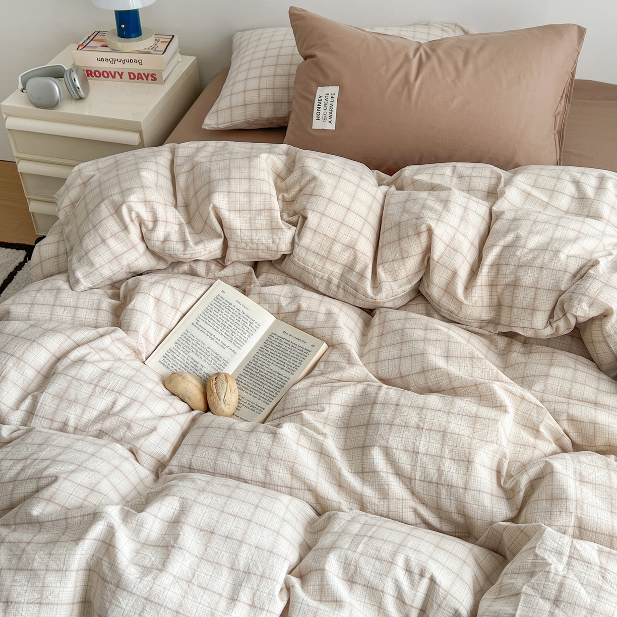 91家纺网 家纺一手货源 找家纺 （总）早晨家纺 2026新款INS博主风A类全棉纯棉色织水洗棉格子四件套