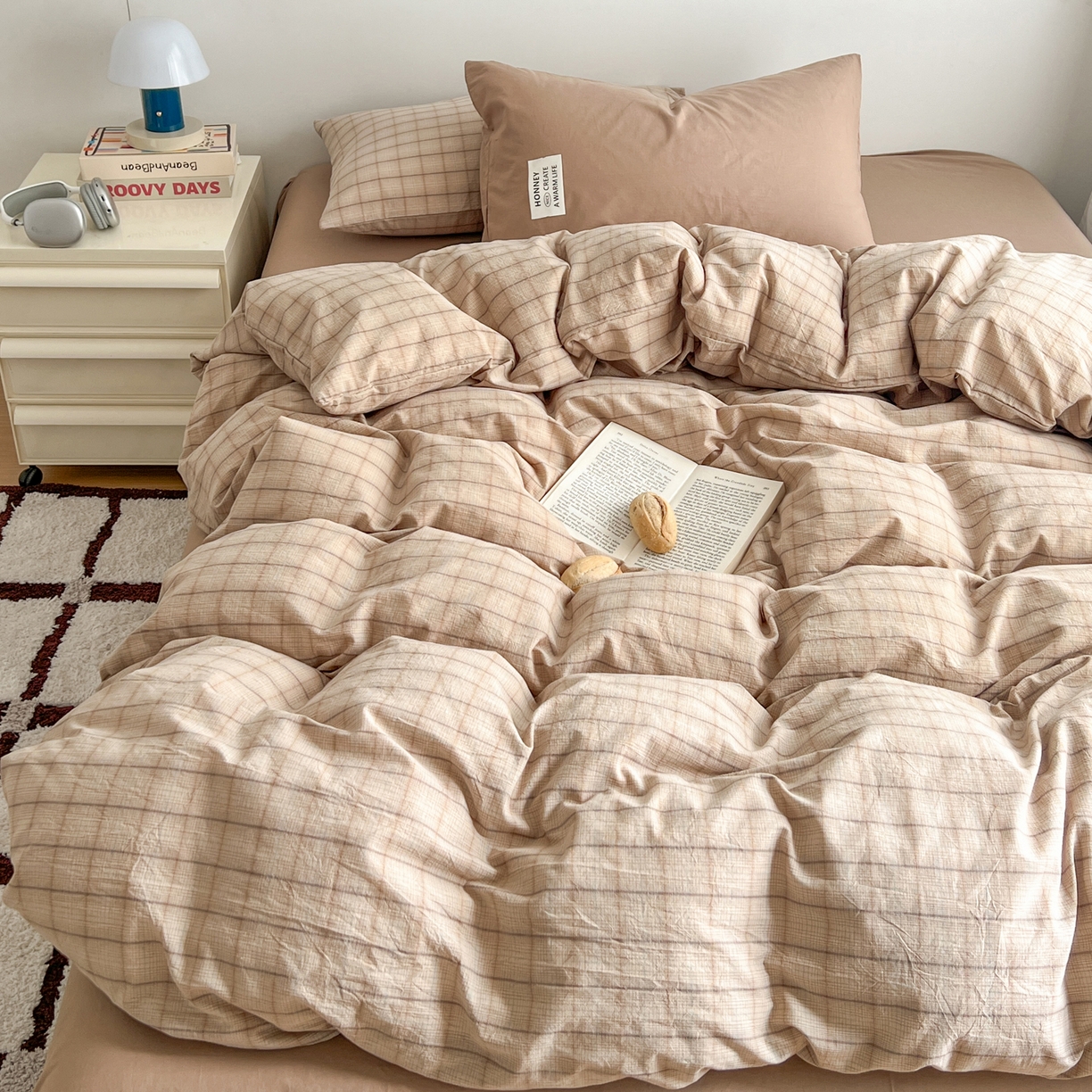 91家纺网 家纺一手货源 找家纺 （总）早晨家纺 2026新款INS博主风A类全棉纯棉色织水洗棉格子四件套