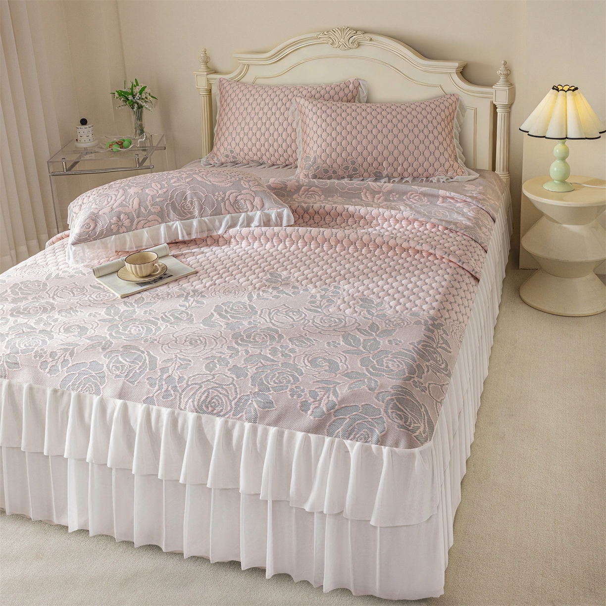 91家纺网 家纺一手货源 找家纺 （总）赛丽雅 2026爆款A类凉感豆豆凉席三件套床裙款冰丝软席子床笠款凉席