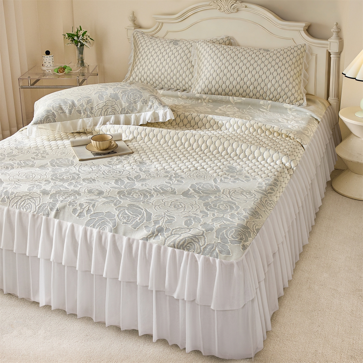 91家纺网 家纺一手货源 找家纺 （总）赛丽雅 2026爆款A类凉感豆豆凉席三件套床裙款冰丝软席子床笠款凉席