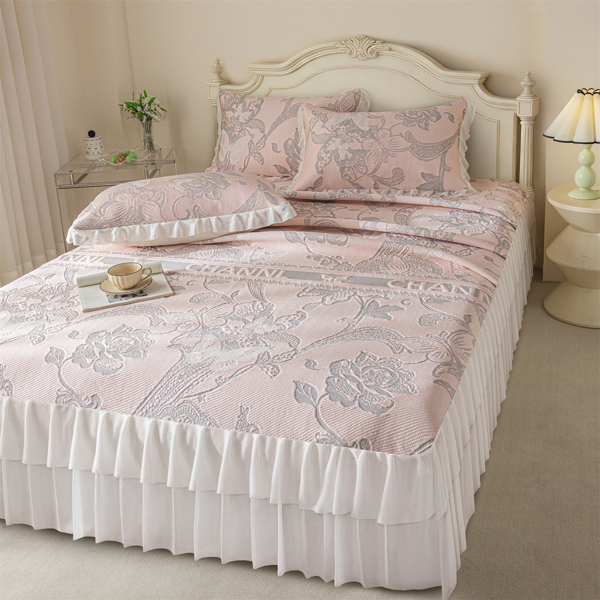 91家纺网 家纺一手货源 找家纺 （总）赛丽雅 2026爆款A类凉感豆豆凉席三件套床裙款冰丝软席子床笠款凉席