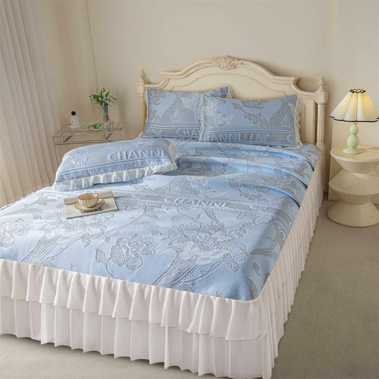 91家纺网 家纺一手货源 找家纺 （总）赛丽雅 2026爆款A类凉感豆豆凉席三件套床裙款冰丝软席子床笠款凉席