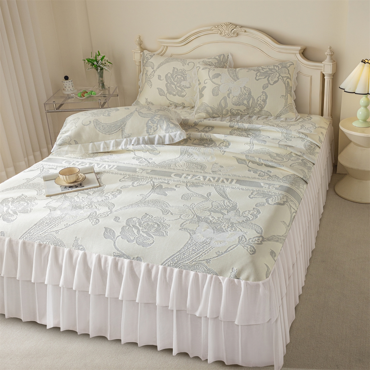 91家纺网 家纺一手货源 找家纺 （总）赛丽雅 2026爆款A类凉感豆豆凉席三件套床裙款冰丝软席子床笠款凉席