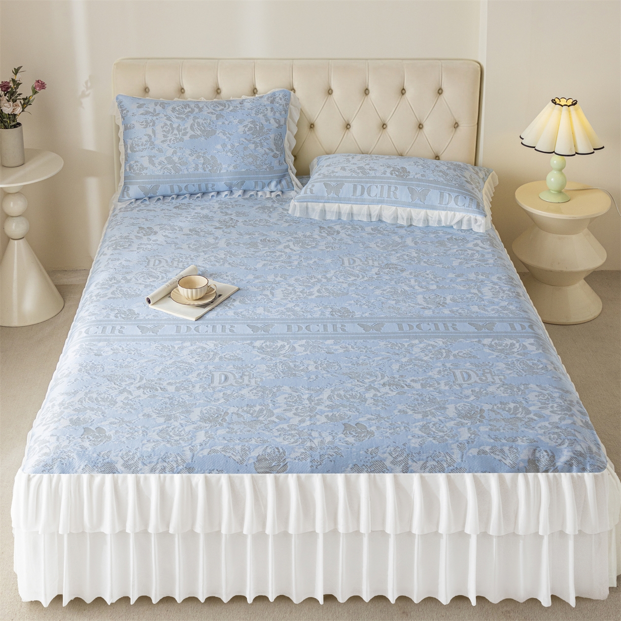 91家纺网 家纺一手货源 找家纺 （总）赛丽雅 2026爆款A类凉感豆豆凉席三件套床裙款冰丝软席子床笠款凉席