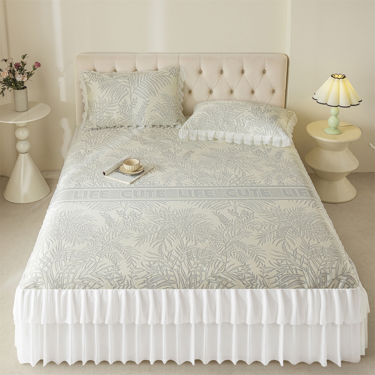 91家纺网 家纺一手货源 找家纺 （总）赛丽雅 2026爆款A类凉感豆豆凉席三件套床裙款冰丝软席子床笠款凉席