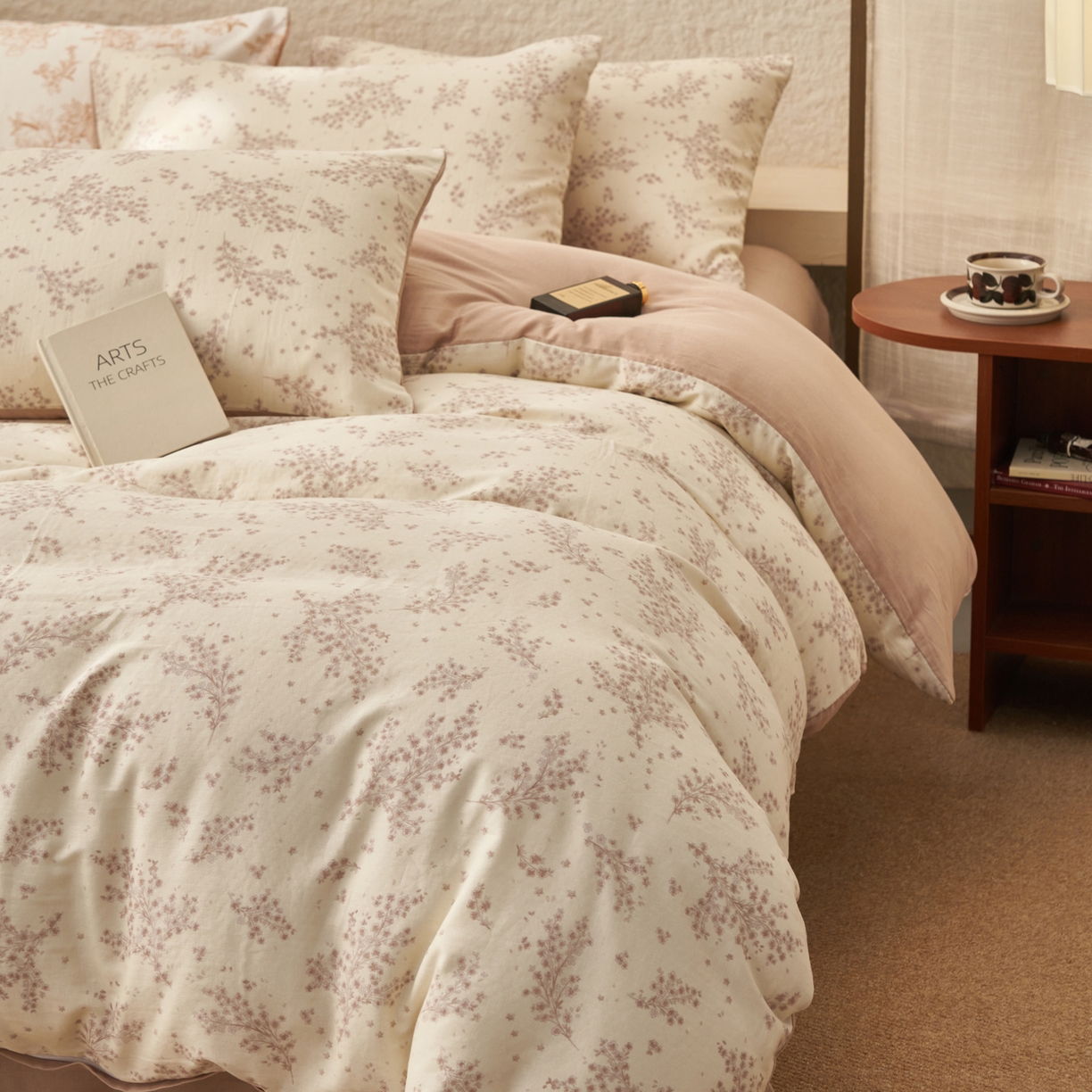 早晨家纺 2026新款全棉双层纱四件套水洗棉法式复古纯棉床上用品 蓝铃花语