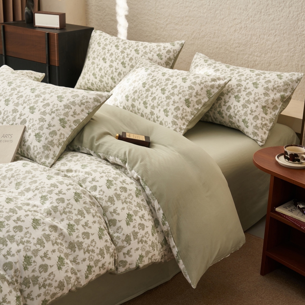 91家纺网 家纺一手货源 找家纺 早晨家纺 2026新款全棉双层纱四件套水洗棉法式复古纯棉床上用品 清野序