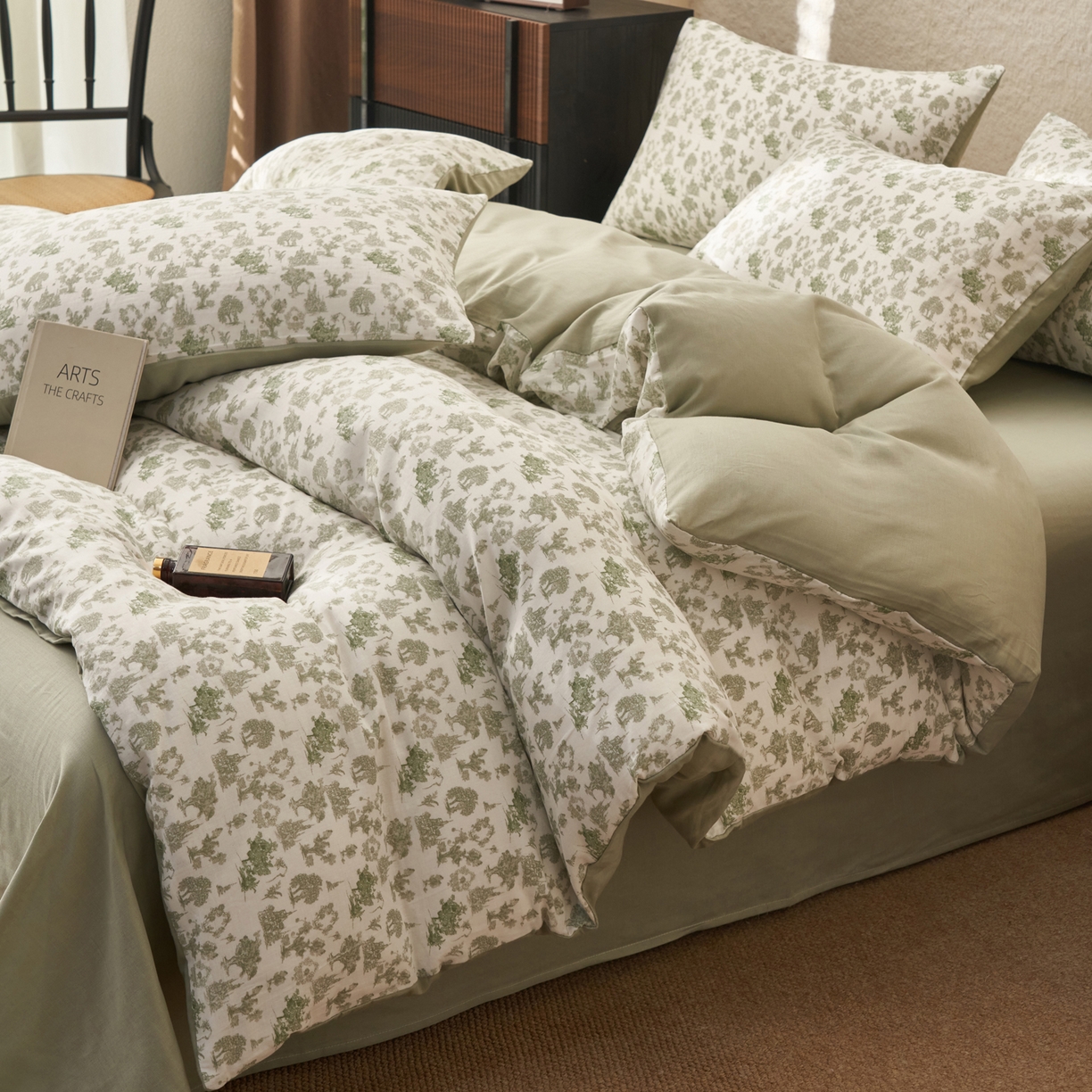 91家纺网 家纺一手货源 找家纺 早晨家纺 2026新款全棉双层纱四件套水洗棉法式复古纯棉床上用品 清野序