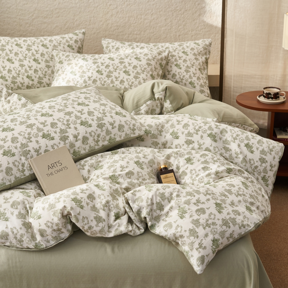 91家纺网 家纺一手货源 找家纺 早晨家纺 2026新款全棉双层纱四件套水洗棉法式复古纯棉床上用品 清野序