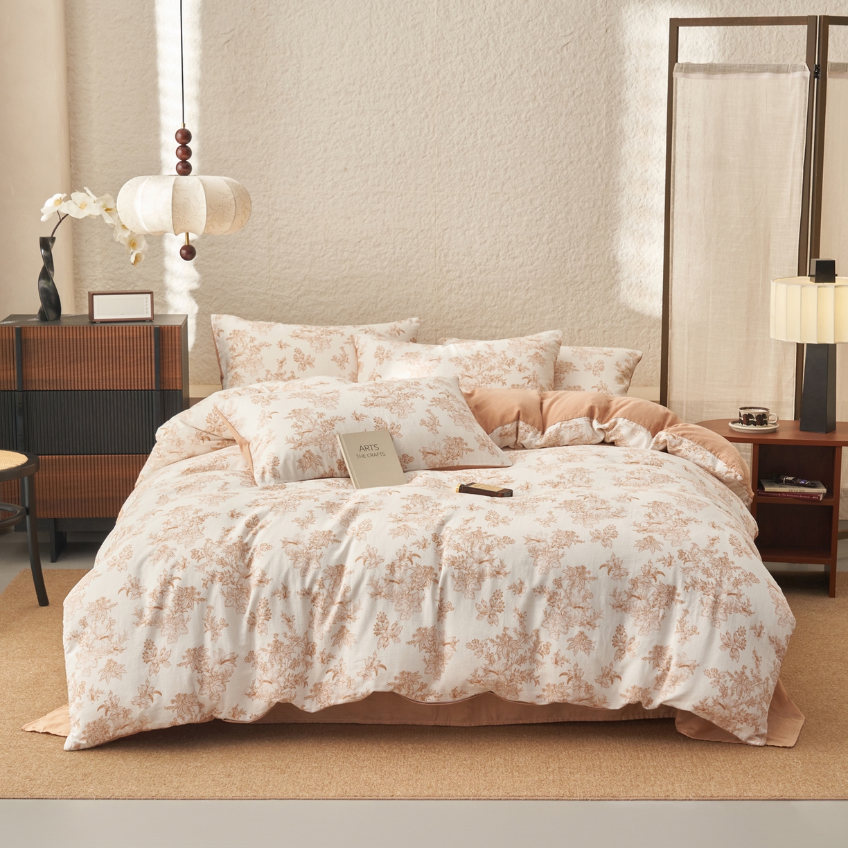 91家纺网 家纺一手货源 找家纺 早晨家纺 2026新款全棉双层纱四件套水洗棉法式复古纯棉床上用品 漫花叙