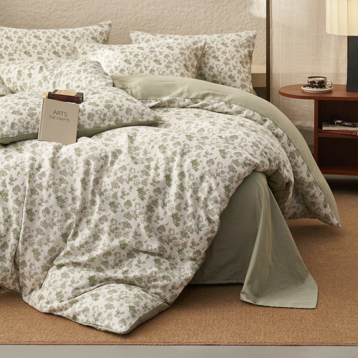 91家纺网 家纺一手货源 找家纺 早晨家纺 2026新款全棉双层纱四件套水洗棉法式复古纯棉床上用品 清野序