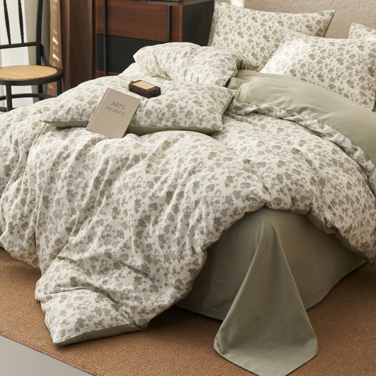 91家纺网 家纺一手货源 找家纺 早晨家纺 2026新款全棉双层纱四件套水洗棉法式复古纯棉床上用品 清野序