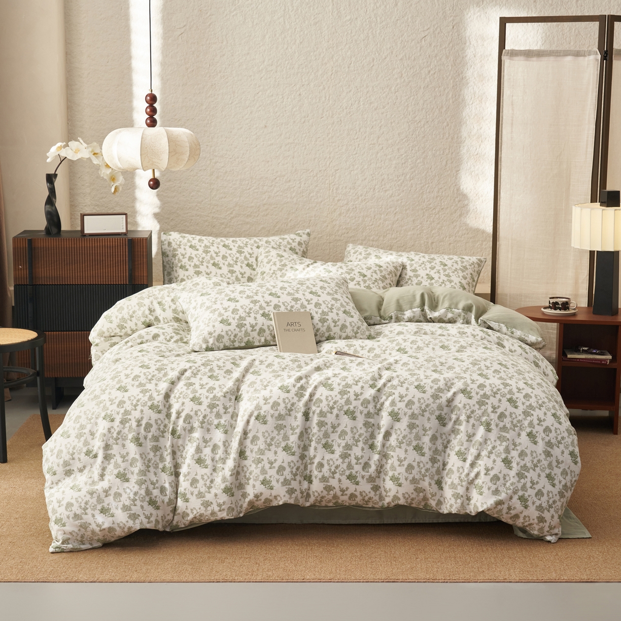 91家纺网 家纺一手货源 找家纺 早晨家纺 2026新款全棉双层纱四件套水洗棉法式复古纯棉床上用品 清野序