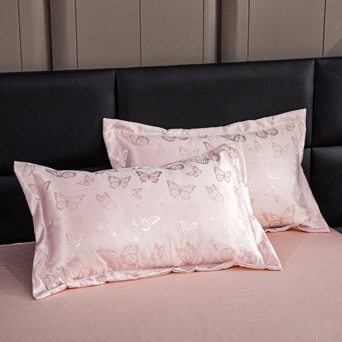 91家纺网 家纺一手货源 找家纺 优美 2026新款简单款水洗提花四件套 蝶之恋-淡玉