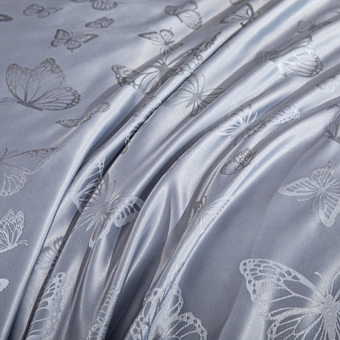 91家纺网 家纺一手货源 找家纺 优美 2026新款简单款水洗提花四件套 蝶之恋-浅云灰