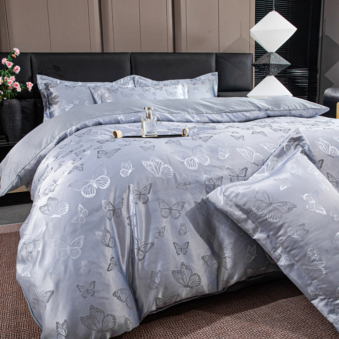 优美 2026新款简单款水洗提花四件套 蝶之恋-浅云灰