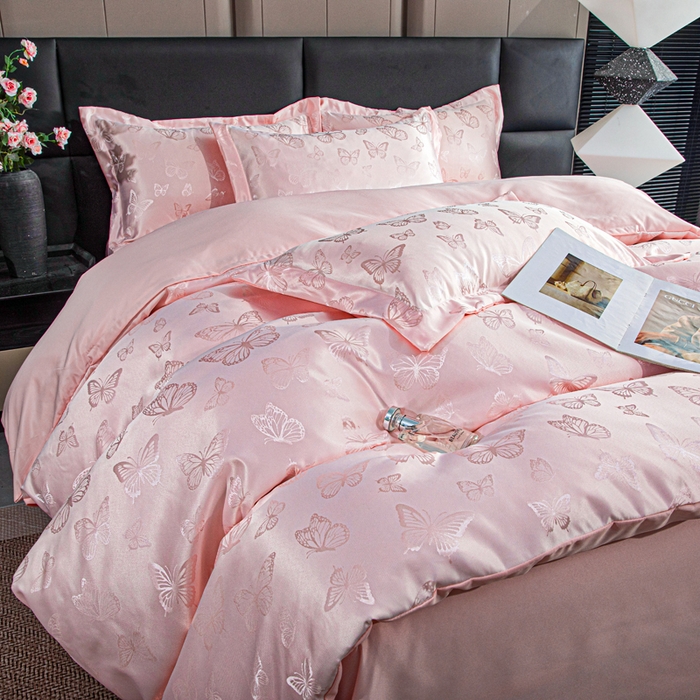 91家纺网 家纺一手货源 找家纺 优美 2026新款简单款水洗提花四件套 蝶之恋-雅玉