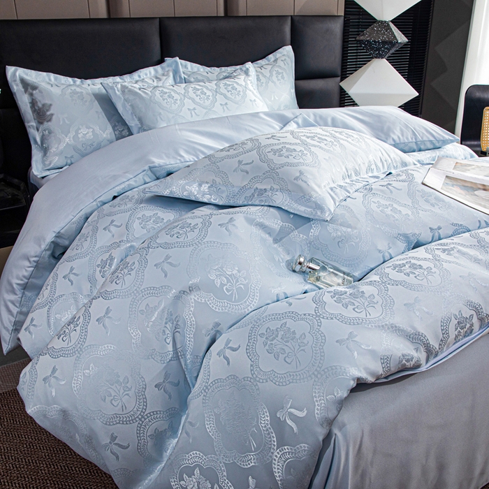 91家纺网 家纺一手货源 找家纺 优美 2026新款简单款水洗提花四件套 花镜-水清兰