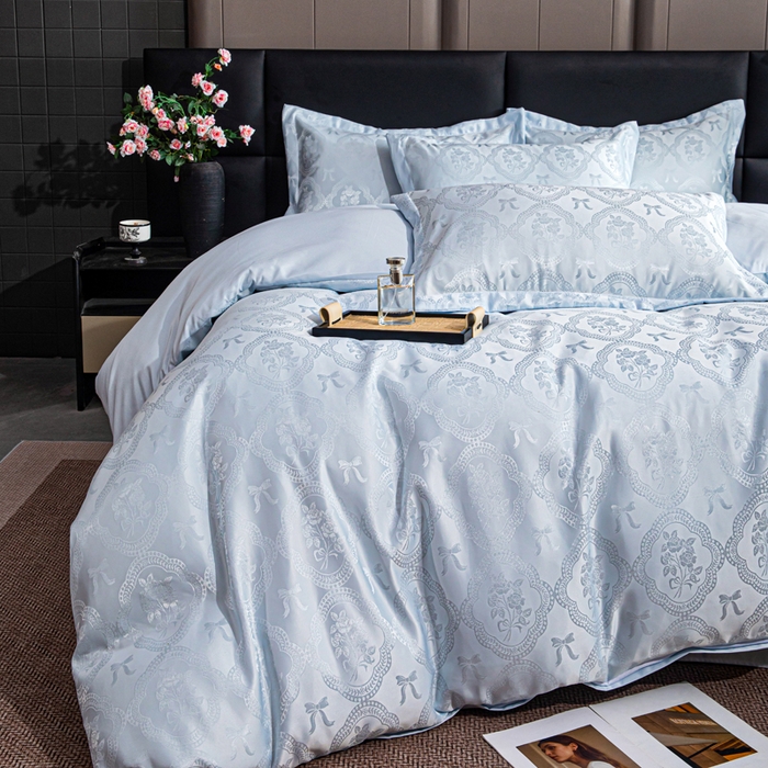 91家纺网 家纺一手货源 找家纺 优美 2026新款简单款水洗提花四件套 花镜-水清兰