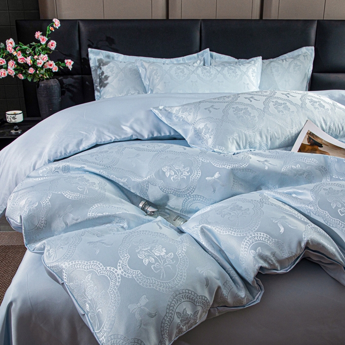 91家纺网 家纺一手货源 找家纺 优美 2026新款简单款水洗提花四件套 花镜-水清兰