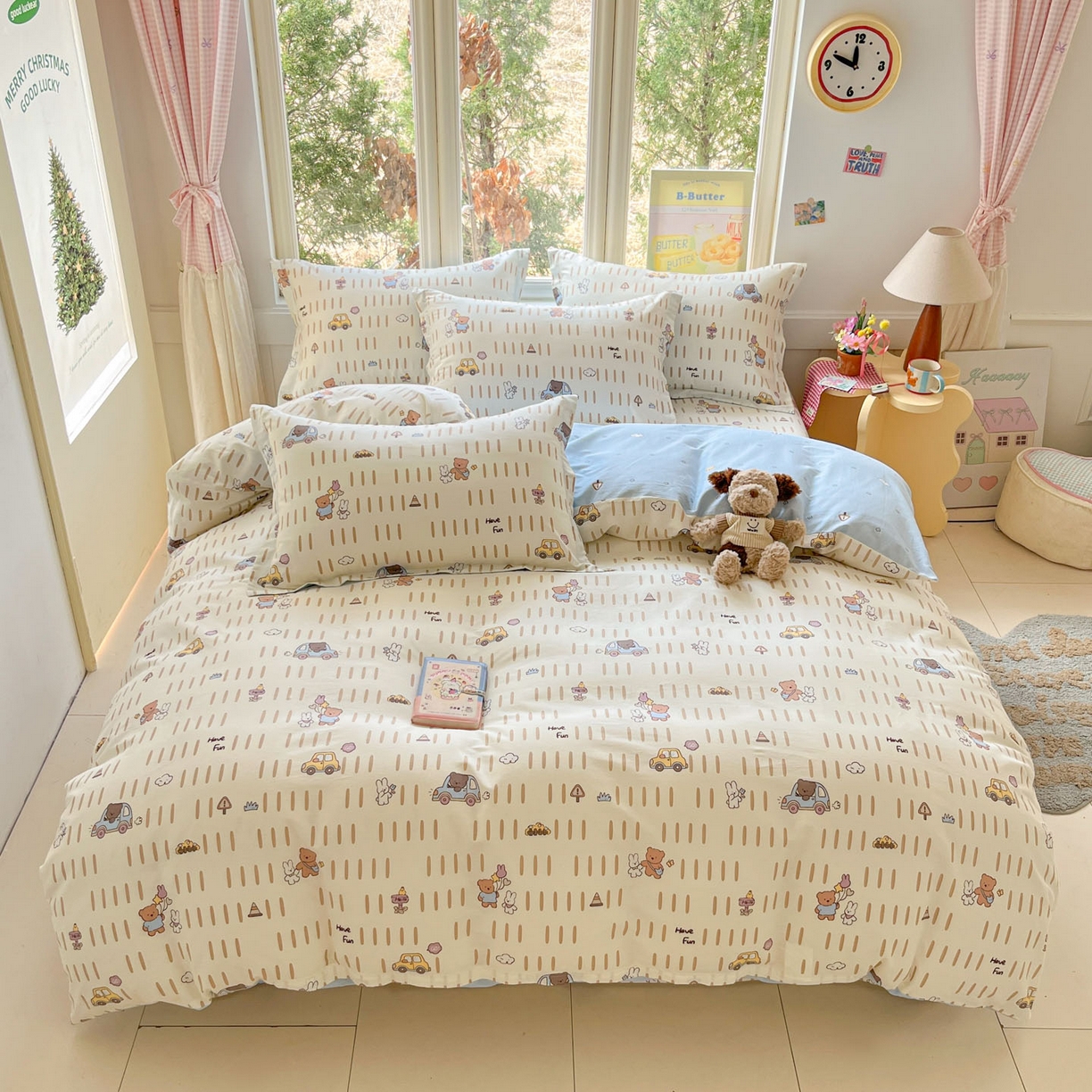 91家纺网 家纺一手货源 找家纺 莱通家纺 2026春夏新款12868全棉印花四件套单品系列二-四件套提供买家秀，预留缩水率） 熊仔小汽车