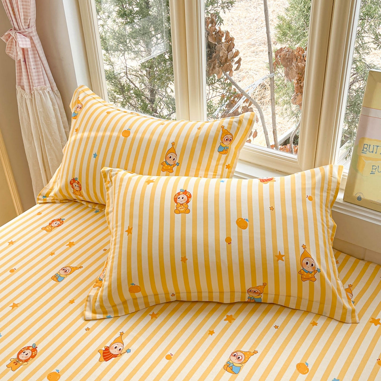 91家纺网 家纺一手货源 找家纺 莱通家纺 2026春夏新款12868全棉印花四件套单品系列二-四件套提供买家秀，预留缩水率） 条纹萌星