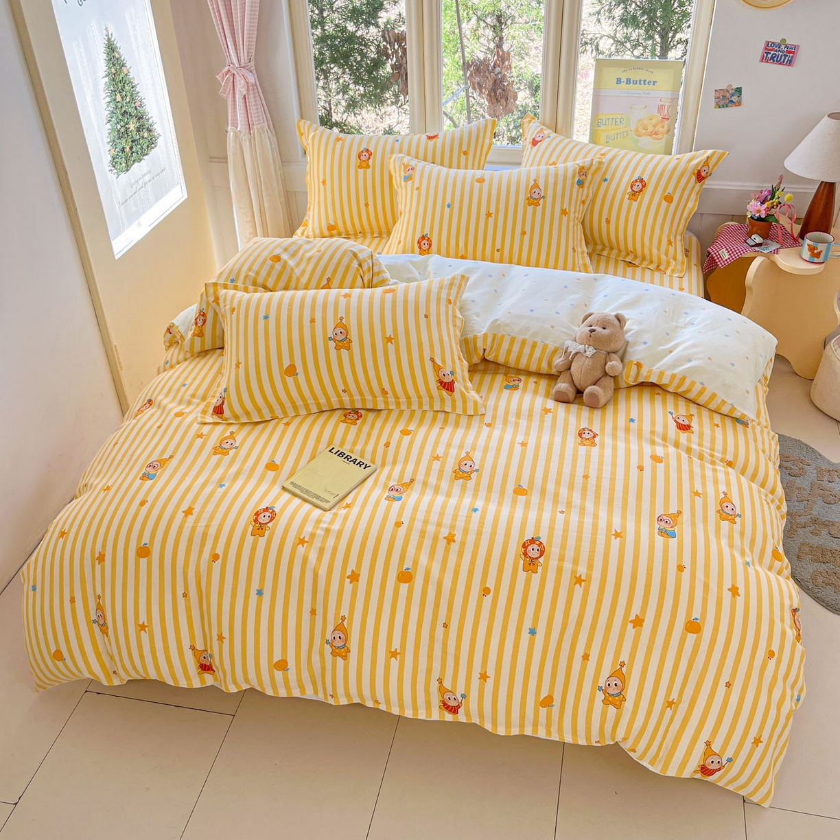 91家纺网 家纺一手货源 找家纺 莱通家纺 2026春夏新款12868全棉印花四件套单品系列二-四件套提供买家秀，预留缩水率） 条纹萌星