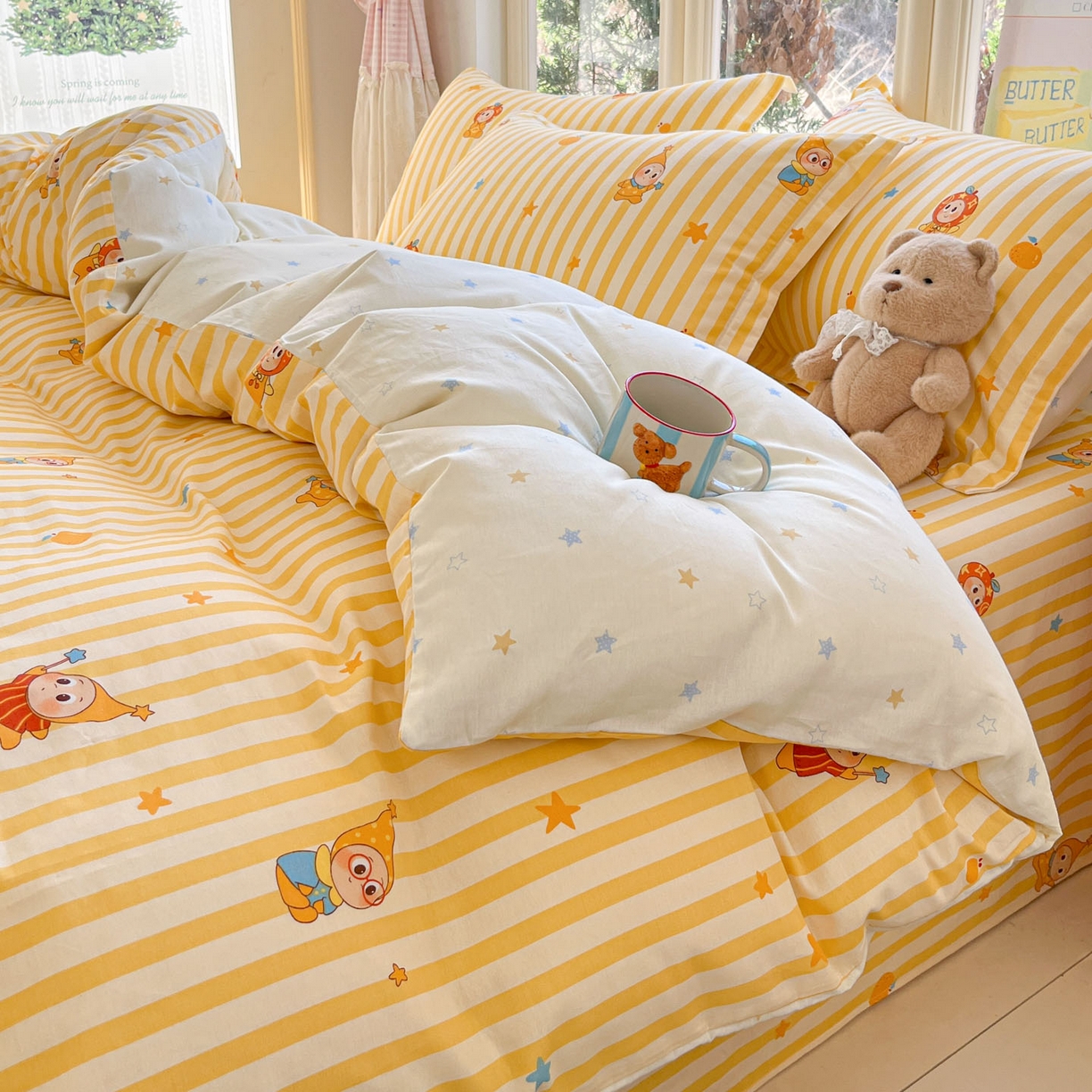 91家纺网 家纺一手货源 找家纺 莱通家纺 2026春夏新款12868全棉印花四件套单品系列二-四件套提供买家秀，预留缩水率） 条纹萌星