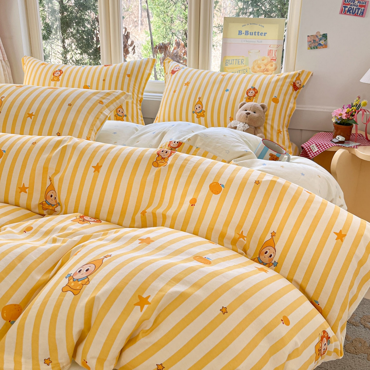 91家纺网 家纺一手货源 找家纺 莱通家纺 2026春夏新款12868全棉印花四件套单品系列二-四件套提供买家秀，预留缩水率） 条纹萌星