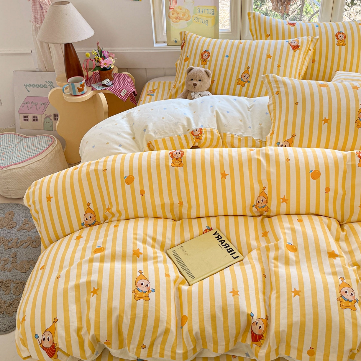 91家纺网 家纺一手货源 找家纺 莱通家纺 2026春夏新款12868全棉印花四件套单品系列二-四件套提供买家秀，预留缩水率） 条纹萌星