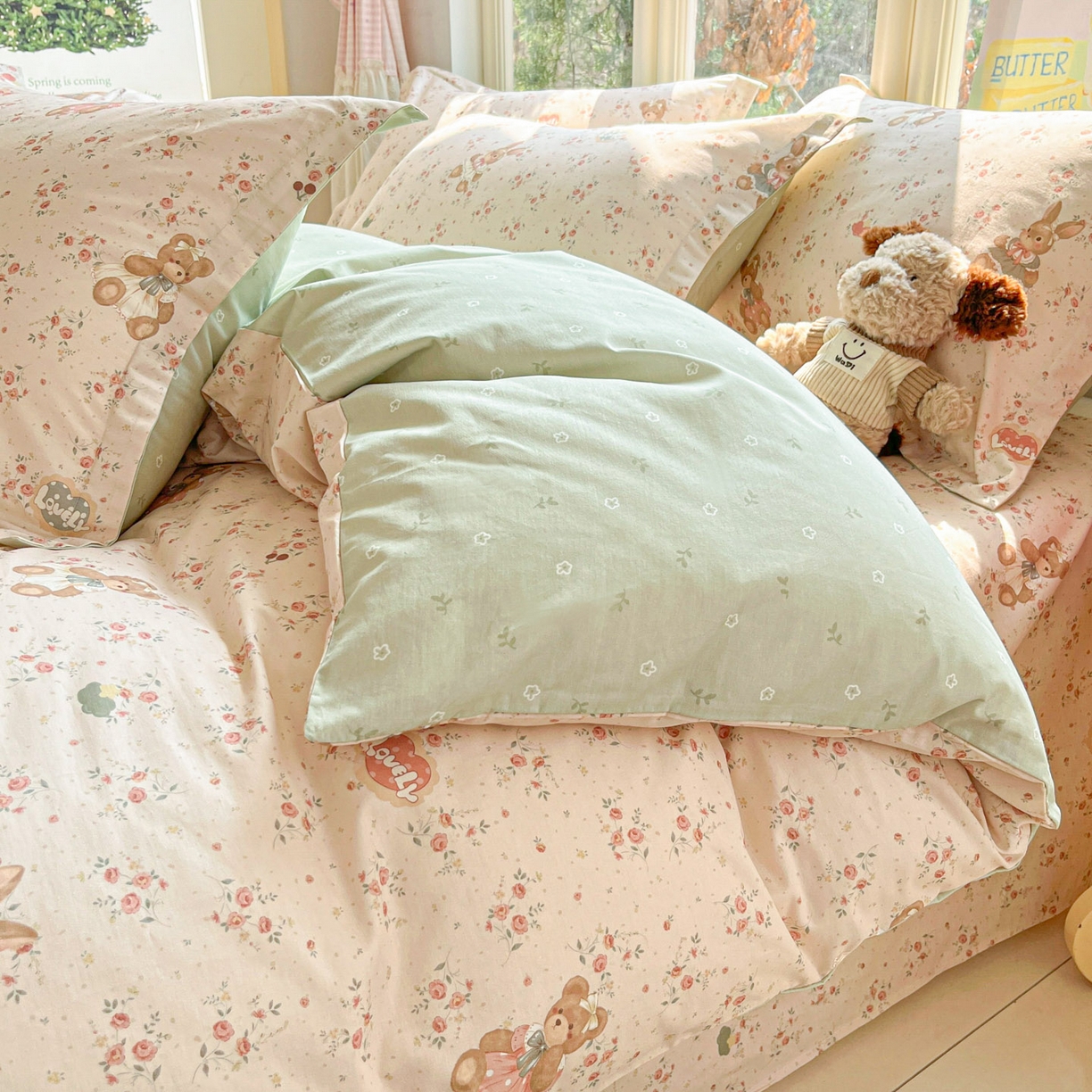 91家纺网 家纺一手货源 找家纺 莱通家纺 2026春夏新款12868全棉印花四件套单品系列二-四件套提供买家秀，预留缩水率） 多萌日记