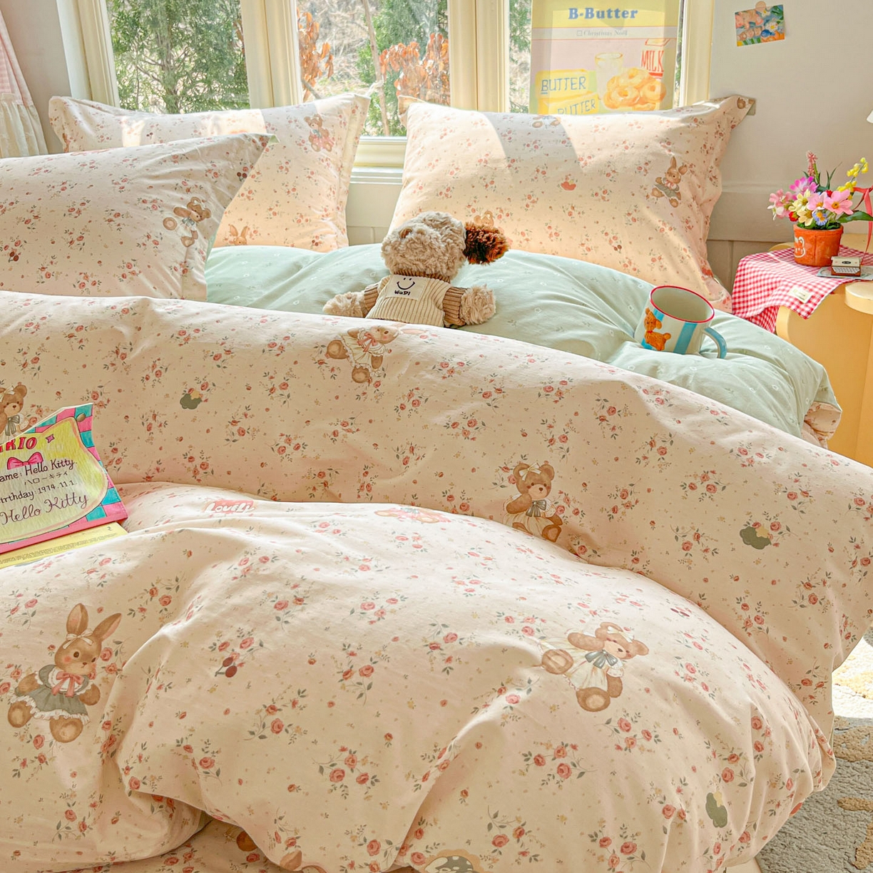 91家纺网 家纺一手货源 找家纺 莱通家纺 2026春夏新款12868全棉印花四件套单品系列二-四件套提供买家秀，预留缩水率） 多萌日记