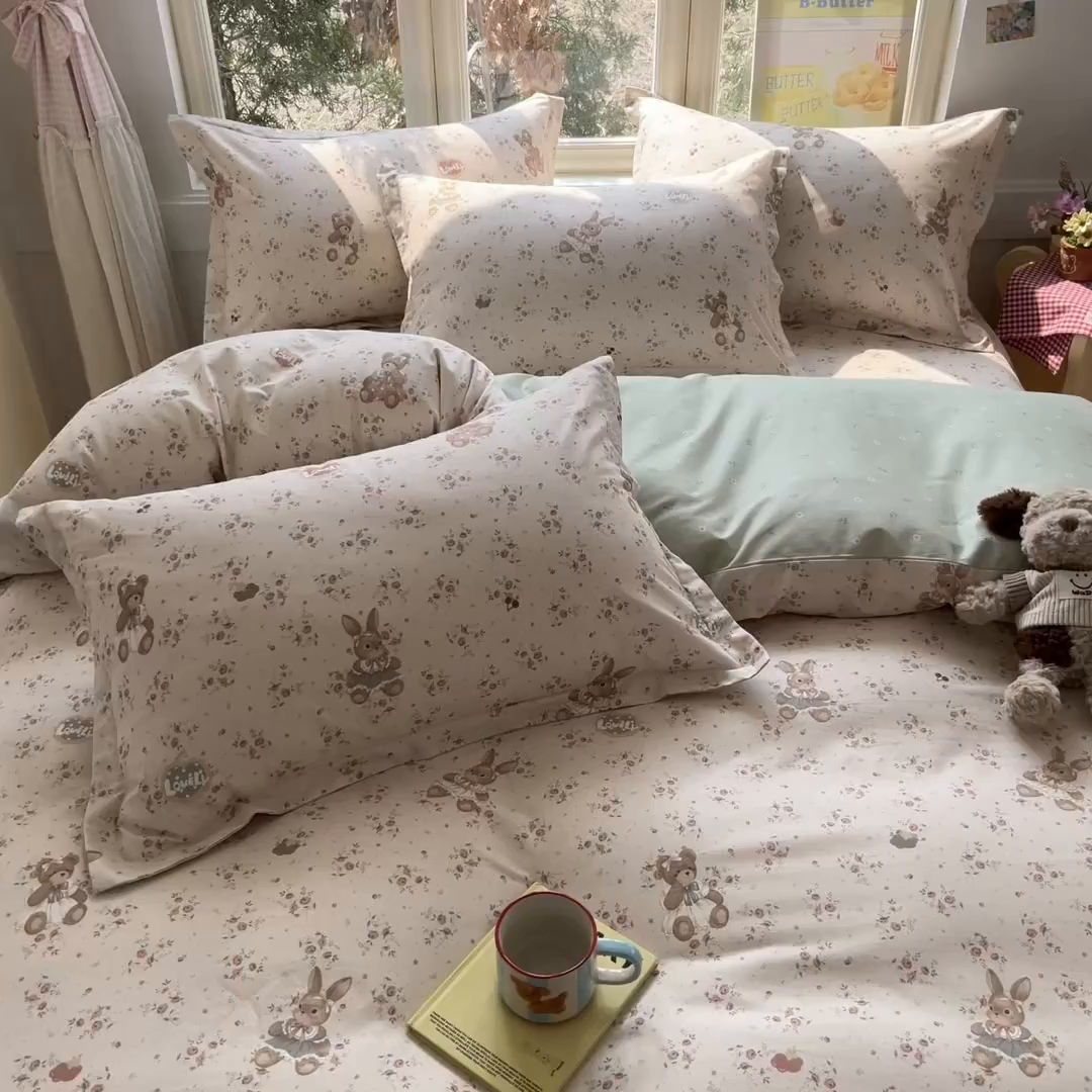 91家纺网 家纺一手货源 找家纺 莱通家纺 2026春夏新款12868全棉印花四件套单品系列二-四件套提供买家秀，预留缩水率） 多萌日记