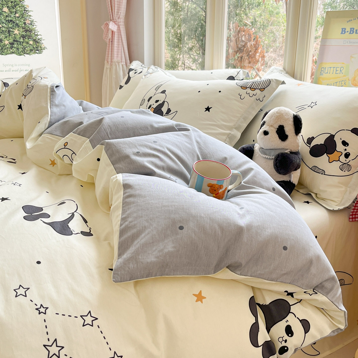 91家纺网 家纺一手货源 找家纺 莱通家纺 2026春夏新款12868全棉印花四件套单品系列二-四件套提供买家秀，预留缩水率） 放空小熊猫