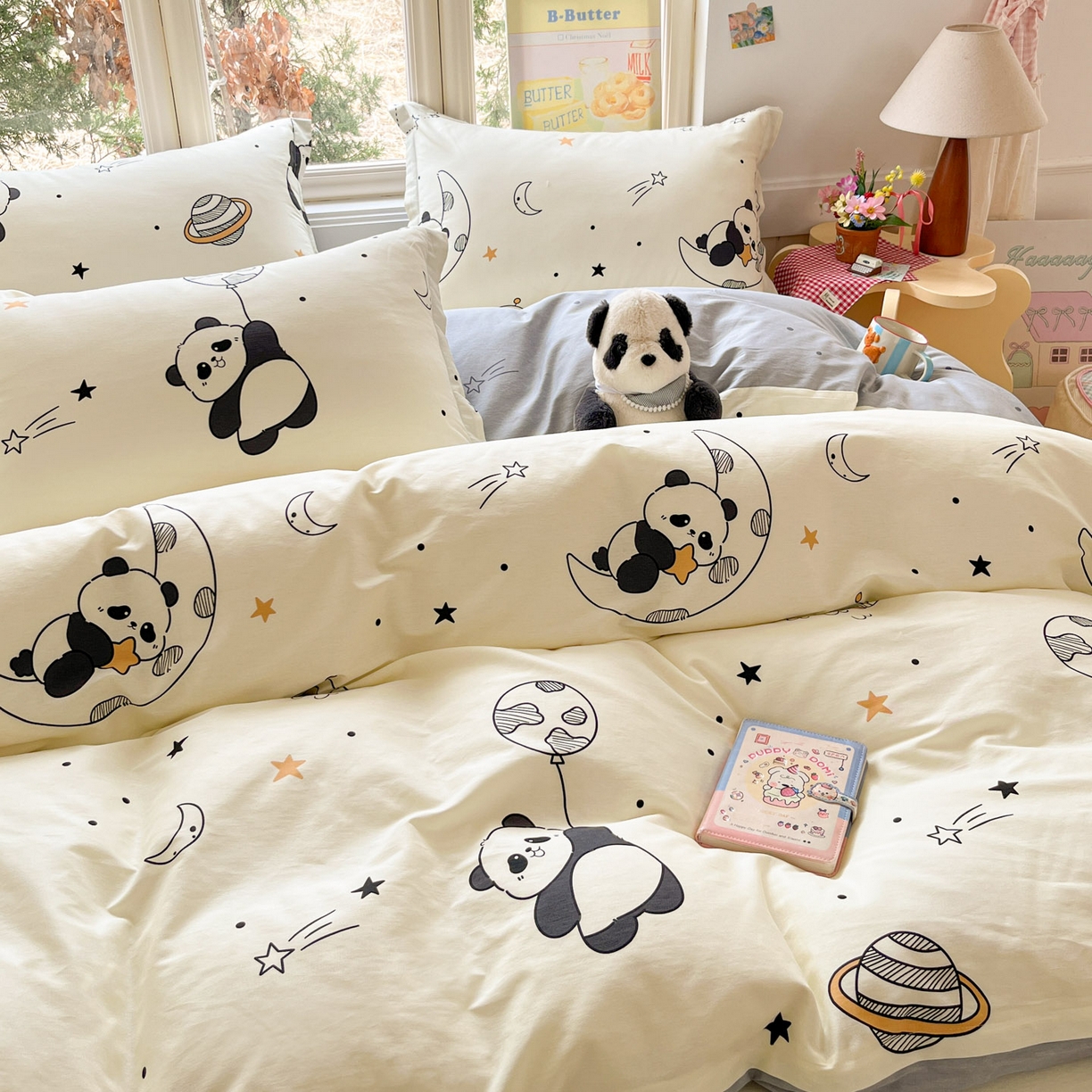 91家纺网 家纺一手货源 找家纺 莱通家纺 2026春夏新款12868全棉印花四件套单品系列二-四件套提供买家秀，预留缩水率） 放空小熊猫