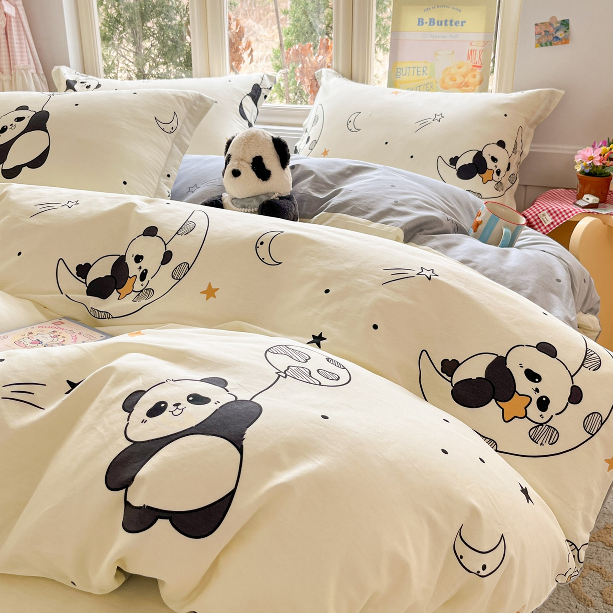 91家纺网 家纺一手货源 找家纺 莱通家纺 2026春夏新款12868全棉印花四件套单品系列二-四件套提供买家秀，预留缩水率） 放空小熊猫
